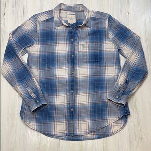 American Eagle Outfitters Boyfriend Fit Blue and White Plaid Shirt Sz M